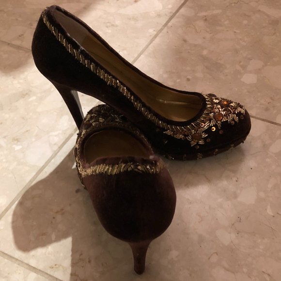 Brand New Colin Stuart Women's Beaded Embellished Suede Platform High Heels - Picture 6 of 6